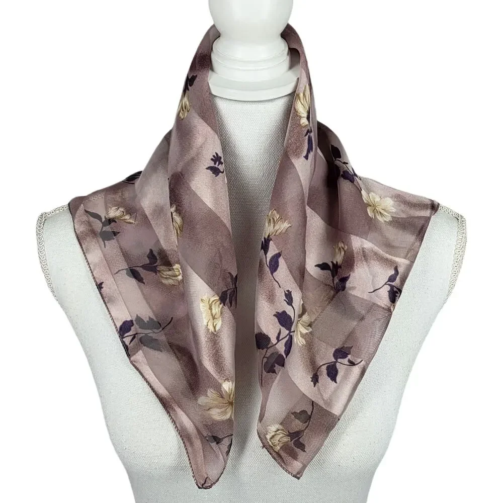 VINTAGE 100% SILK FLORAL STRIPE SCARF – 20